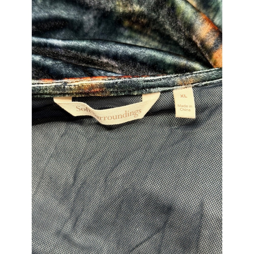 Soft Surroundings Top Womens XL Navy Brown Velvet V-Neck Floral Boho Autumn Fall - Picture 6 of 9